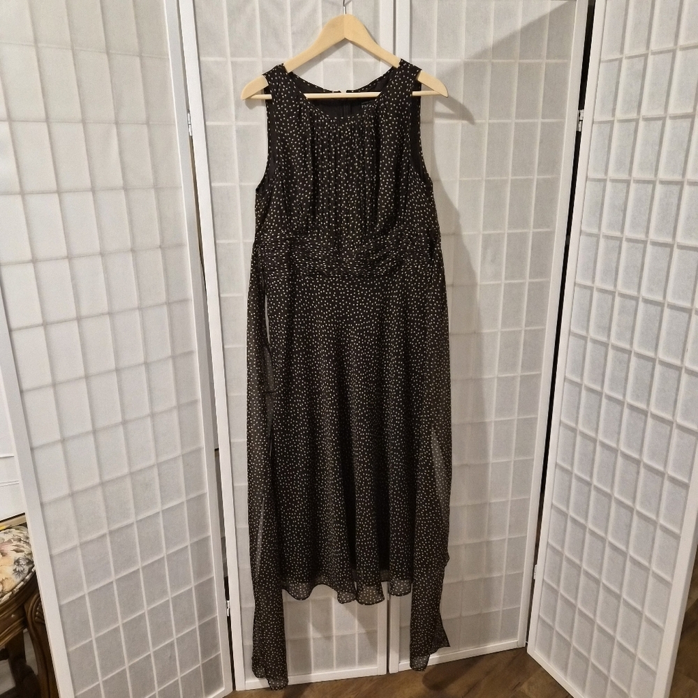 Vintage Brown White Polka Dot Silk Dress Sz 14